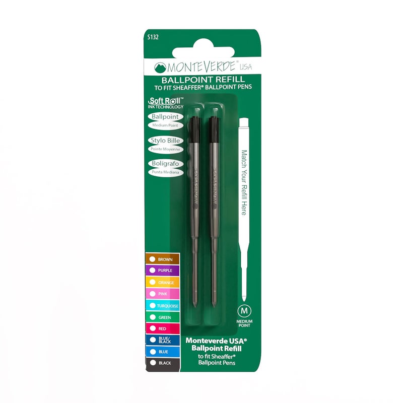 Monteverde Ballpoint Refill to Fit Sheaffer Ballpoint Pens, Medium Point, Soft Roll, Black, 2 per Pack (S132BK) - Image 5